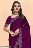 Georgette Embellished Saree For Women, Purple