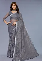 Net Solid Saree for Women 