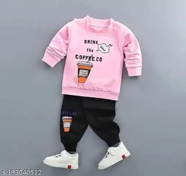Hosiery Cotton Full Sleeves T-Shirt with Pant Clothing Set for Kids (Pink & Black, 1-2 Years)