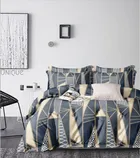 Polycotton Printed Double Size Bedsheet with 2 Pillow Covers (Grey & Black, 90x100 inches)