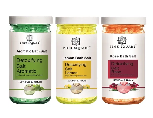 Pink Square Aromatic, Lemon & Rose Detoxifying Bath Salt Crystal (200 g, Set of 3)