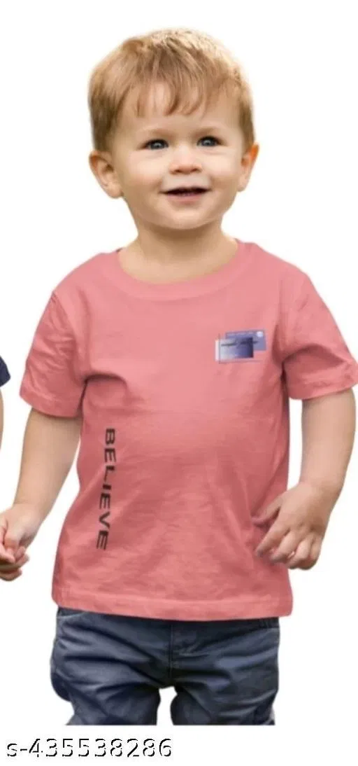 Cotton Blend Round Neck Printed T-Shirt for Boys (Peach, 12-13 Years)