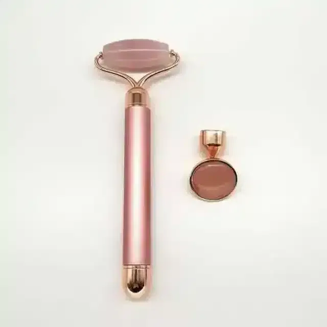 Pallavi Trading Electric Roller Vibrating Facial Massager Rose Quartz Face Massager Face Machine 2 In 1 Beauty Bar Facial Skin Care Tools