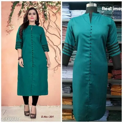 Solid Cotton Kurti for Women (Green, 6XL)