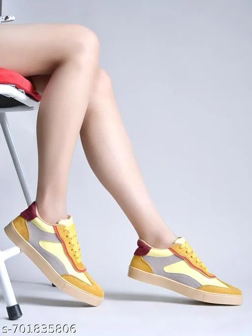 Solid Synthetic Slip-on Sneakers for Women (Multicolor, IND-5)