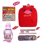 Combo of Kids Cartoon Bag Backpack, All In One Book, Water Bottle & Gift Set Geometry Set 