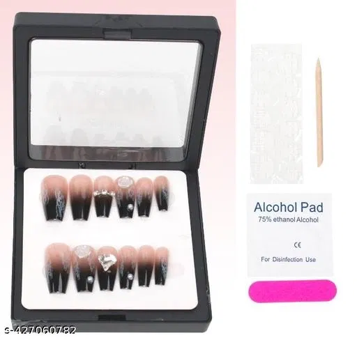 Kamz's Fake Nails Nail Extension Kit - Quick Fix Press On Nails, Aesthetic Acrylic Stick on Nails, Reusable, 12pcs Nails Set for Girls & Kids