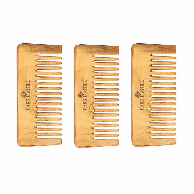 Park Daniel Natural & Ecofriendly Handmade Medium Detangler Neem Wooden Comb (Pack Of 3, 5.5 inches) (SE-1265)