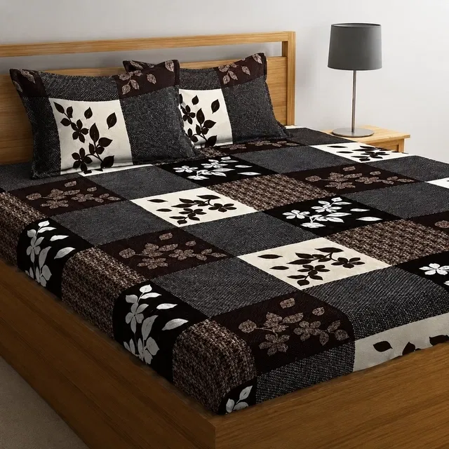 Polycotton 88x88 Inch Bedsheet with 2 Pillow Cover, Multicolor