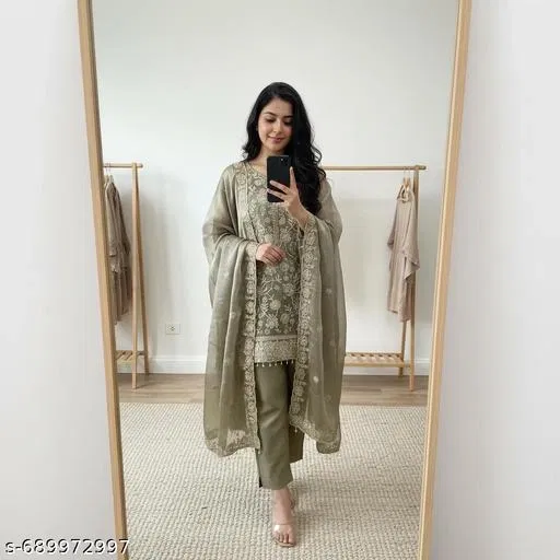 Embroidered Anarkali Suit for Women (Gold, Un Stitched)