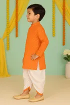 Cotton Blend Printed Kurta & Paints Set for Boys , Orange 