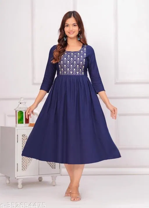 Rayon Kurti for Women, Blue (M)