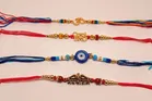 Fabric 4 Pcs Rakhi with Greeting & Roli Chawal 