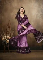 Art Silk Printed Saree for Women, Purple 
