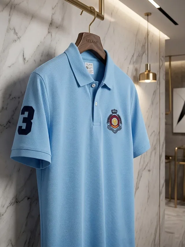 Embroidered Polo T-shirt for Men (Sky, M)