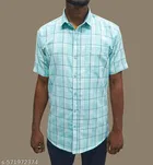 Cotton Blend Checked Shirt for Men, Teal Half 