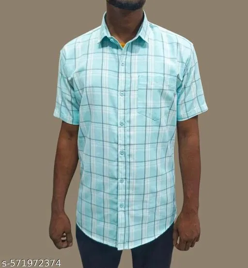Cotton Blend Checked Shirt for Men, Teal Half (XL) Pack of 1