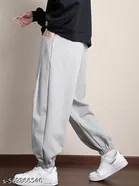 Cotton Blend Solid Trackpant for Men, Grey 