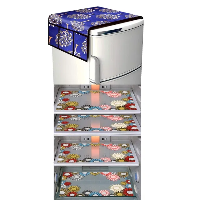 PVC Printed Refrigerator Top Cover with Mats (Multicolor, Set of 5)