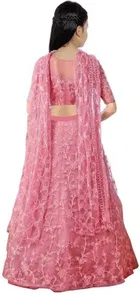 Net Embroidered Semi Stitched Lehenga for Girls 
