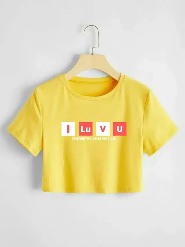 Printed Crop T-shirt for Women (Yellow, L)