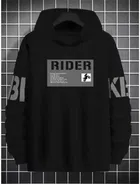 Fleece Printed Hoodie for Men, Black 