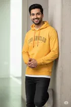 Fleece Printed Hoodie for Men, Yellow 