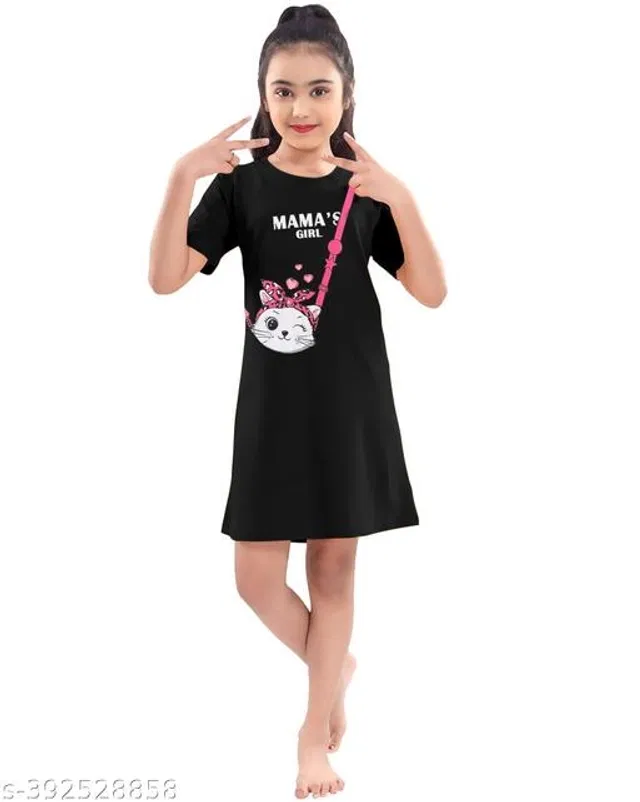 Cotton Dress for Girls (Black, 11-12 Years)