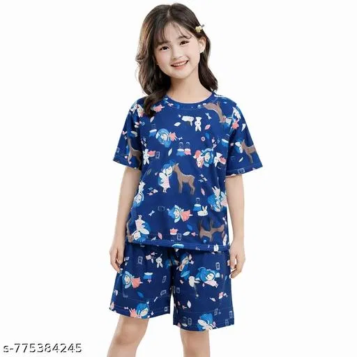 Night Suit for Girls (Blue, 10-11 Years)