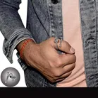 Adjustable Stylish Ring with Rudraksha and Trishul Damroo Bahubali Cuff Finger Ring 