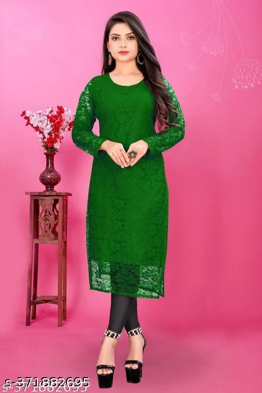 Net Kurti for Women, Green (4XL)