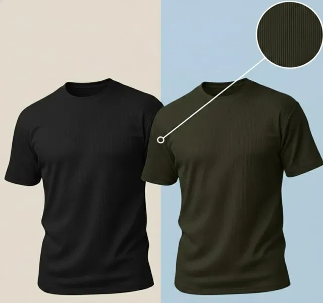 Polyester Round Neck T-shirt for Men, Multicolour, Pack of 2 (L)