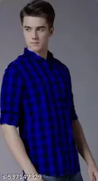 Cotton Blend Checked Shirt for Men, Blue 