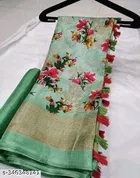 Art Silk Printed Saree for Women, Light Green 