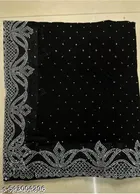 Georgette Embroidered Saree For Women, Black
