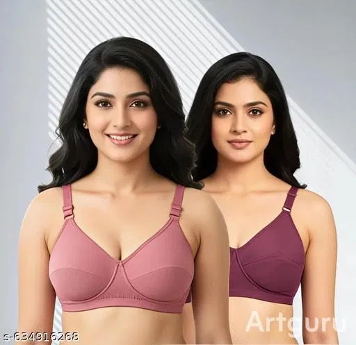 Hosiery Solid Bras for Women, Pink & Purple, Pack of 2 (34A)