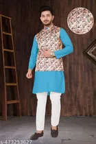 Cotton Kurta Set with Koti for Men 