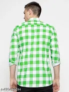 Cotton Blend Checked Shirt for Men, Green 