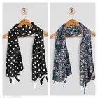 Printed Chiffon Scarves with Tassels for Women, Multicolor, Pack of 2
