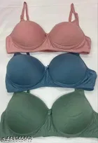 Cotton Blend Solid Bra for Women & Girls, Multicolour, Pack of 3 
