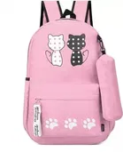 Combo of Double Cat & Monster Printed PU Backpacks for Girls 