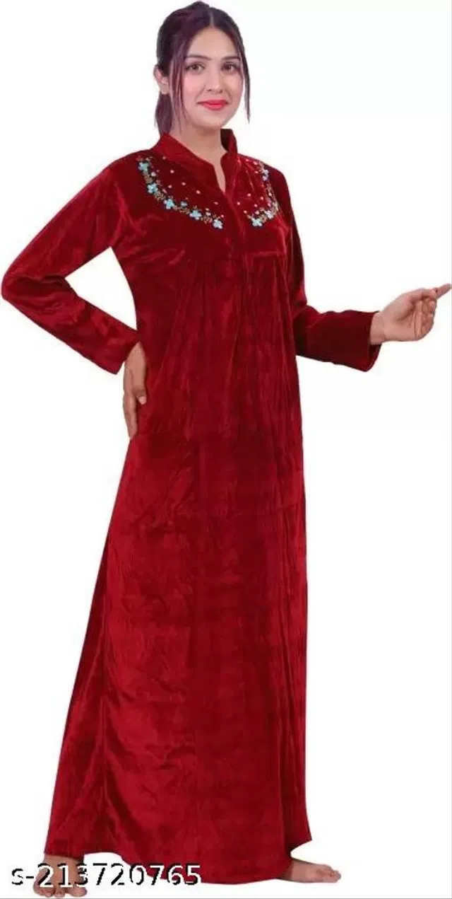 Velvet Nightdress Set for Women (Red, M)