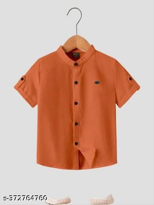 Solid Mandarin Collar Shirt for Boys (Brown, 2-3 Years)