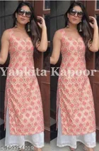 Rayon Printed Kurta with Palazzo for Women, Peach & White 