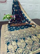 Silk Woven Design Saree for Women, Teal 
