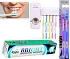 Kaipo Bright Toothpaste (100 g) with Keva Toothbrushes (2 Pcs), Toothpaste Dispenser & Brush Stand (Set of 4)
