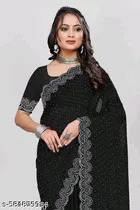 Georgette Embroidered Saree for Women, Black 