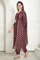 Cotton Printed Kurti with Bottom & Dupatta Set for Women 