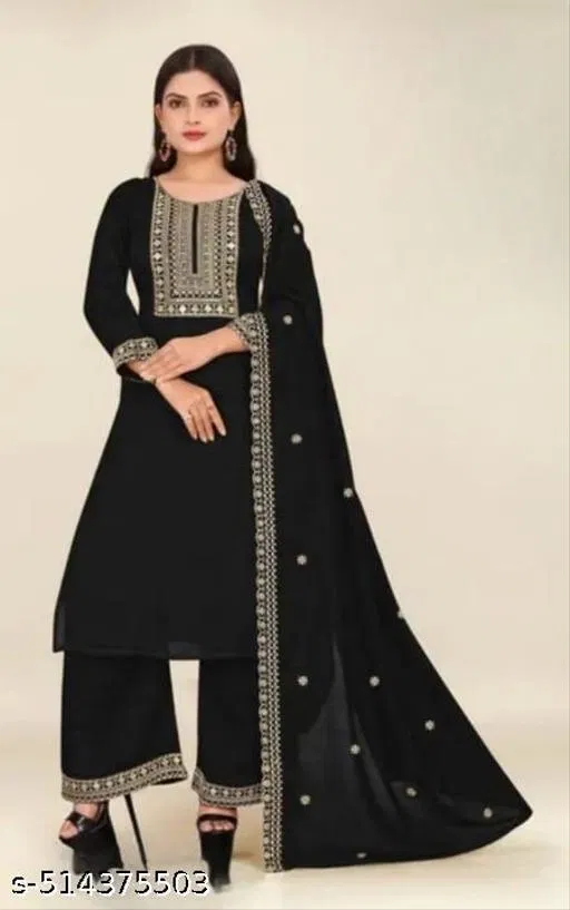 Solid A-line Kurta Set for Women (Black, S)