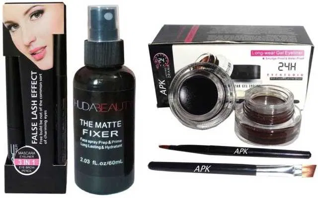 Lenon Gel Eyeliner Black & Brown Mascara Eyeliner Eyebrow Pencil Fixer (Set of 3) (S-68)